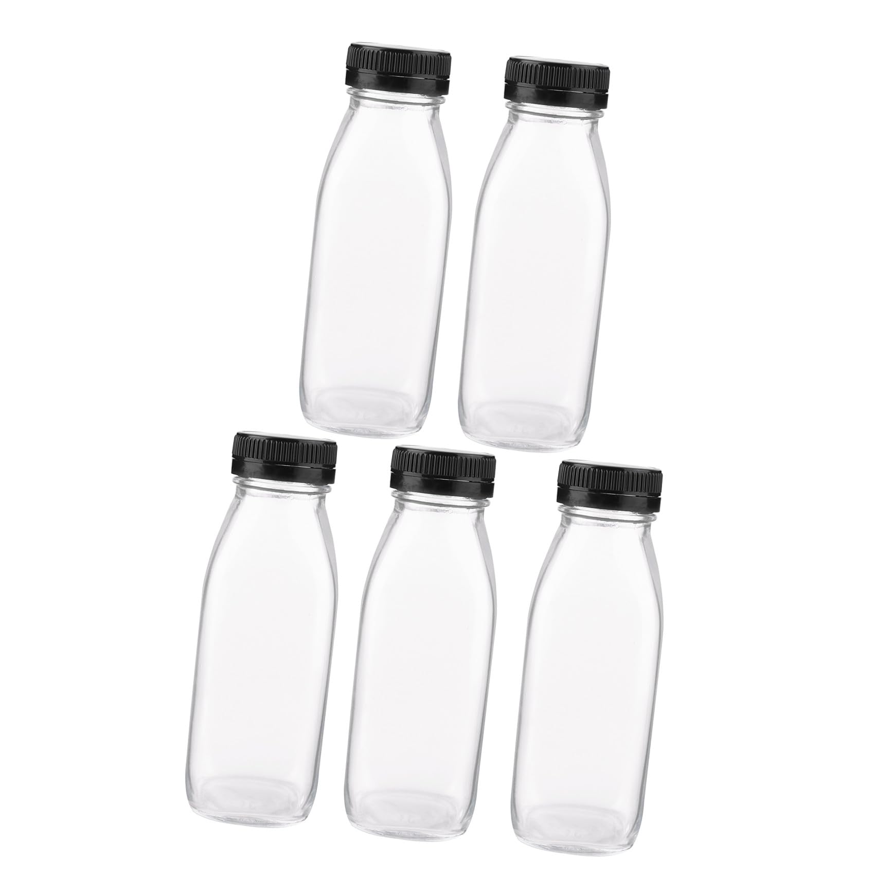 Yardenfun 5 Stück Glasflaschen 300 Ml Transparent mit Schraubverschluss Lebensmittelecht Spülmaschinenfest für Milch Saft Wasser