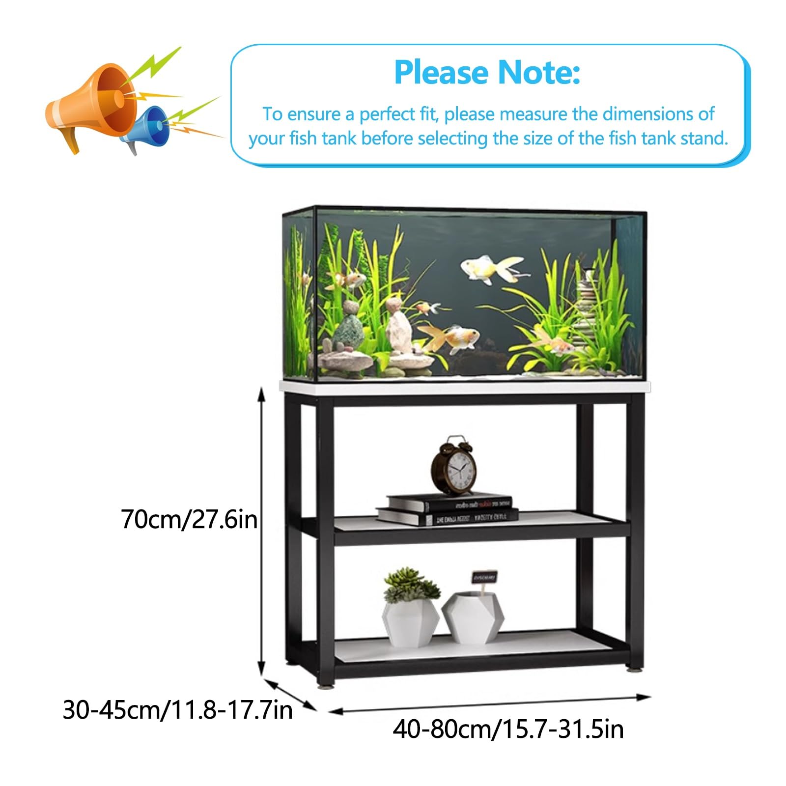 Stojak na akwarium i terrarium 70 cm wysokość, półki do przechowywania akwariów, stabilny stojak, duża pojemność, nadaje się do biur, gabinetów i salonów (65 x 35 cm/25,6 x 13,8 cala)