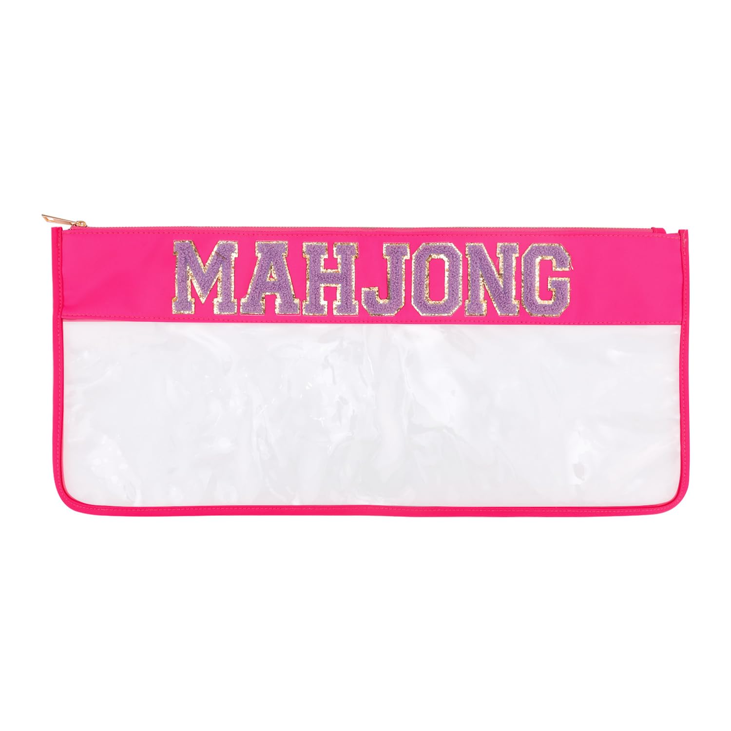Empty Mahjong Bag, 21.26x9.45 in Pink American Mah jong Storage Carrying Rack Case Only with Zippered and Letters Portable Practical Mah Jongg Tile Games Accessories for Men and Women (Case Only)
