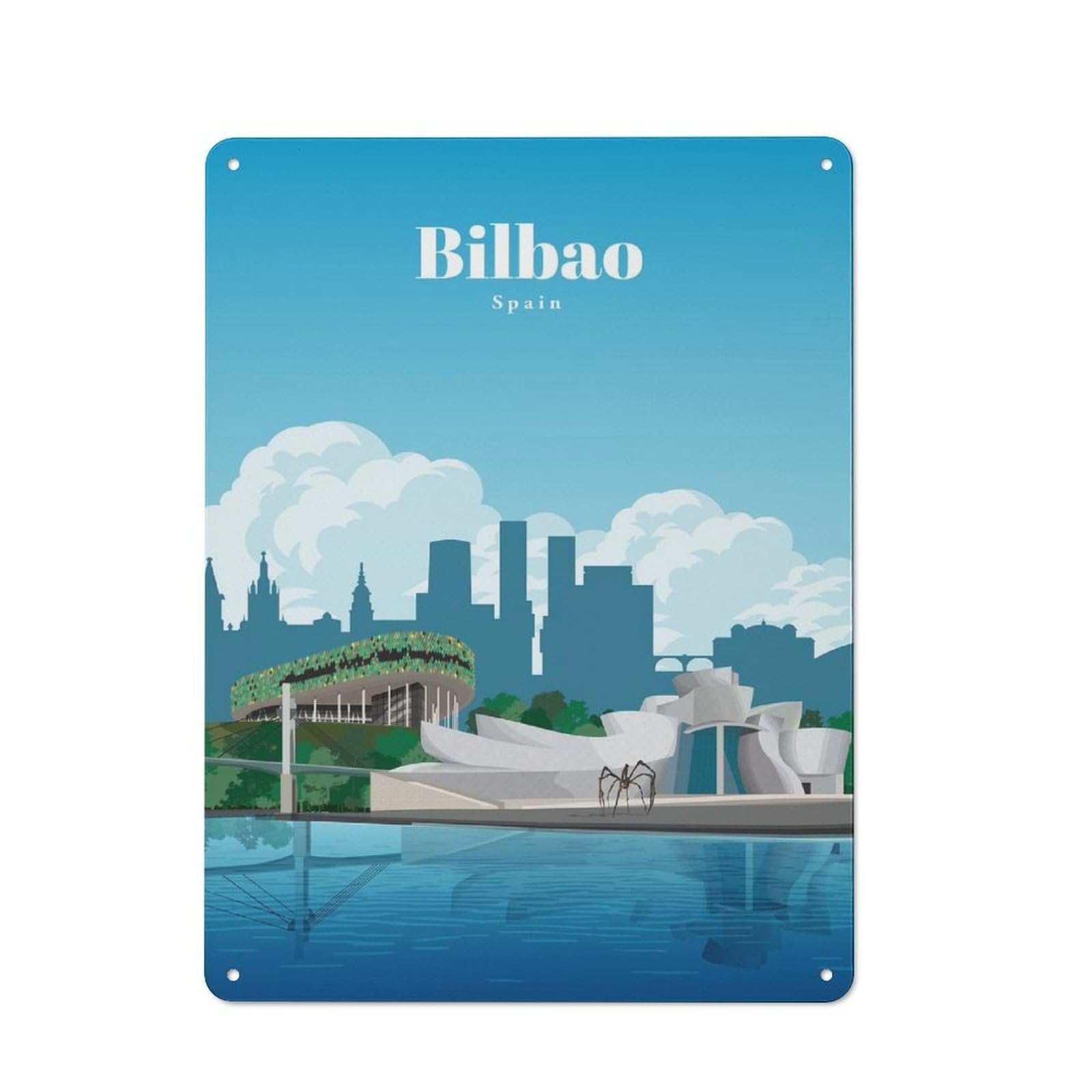 Junmoney Travel To Bilbao Cafe Style Metal Wall Decor 40X30cm, Vintage Metal Sign For Takeaway, Bar, Kitchen Or Counter Area
