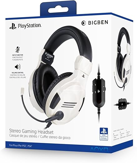 Bigben Sony Official Licensed Stereo Wired Over Ear Headset- White (PS4, PC, Smartphones and Tablets)