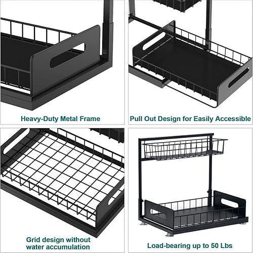 Miniatura 3 de Organizador para debajo del fregadero, armario extraíble de 2 niveles, organizador de cocina para baño