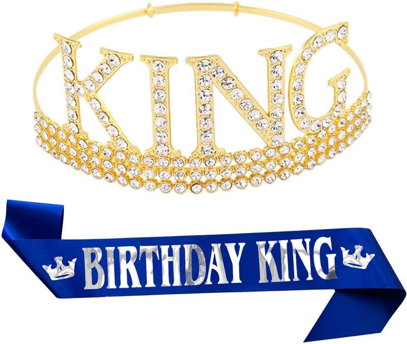 Tiara para cumpleaños de hombres, juego de banda y corona de rey de cumpleaños para hombres, recuerdos de fiesta de cumpleaños