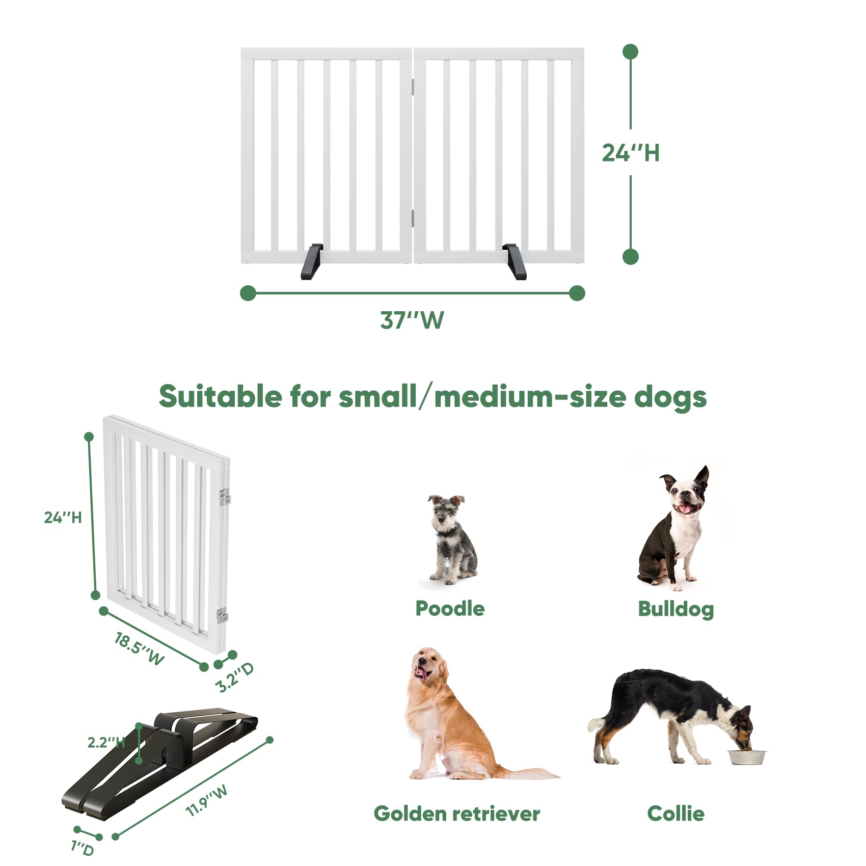 Dog Gates for Doorways, Foldable Dog Gate Indoor, Freestanding Pet Gates for Doorways Bedroom, Puppy Gate with Metal Support Feet, Room Divider 2 Panels (White) — view 2
