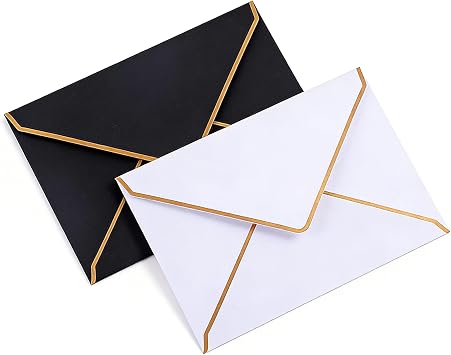 50 Pack Gold Foil Border Envelopes 25 Black + 25 White 7.28 x 5.31 Inches Self-Sealing for Wedding Invitations, Party Announcements, Business Letters, Thank You Cards and More