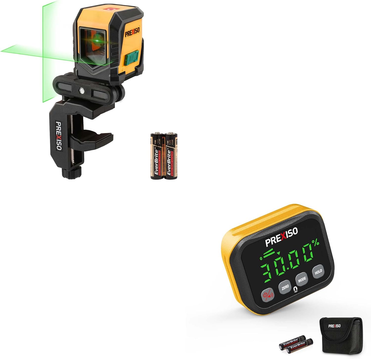 PREXISO Angle Gauge Digital Level Angle Finder & PREXISO 65Ft Laser Level SelfLeveling