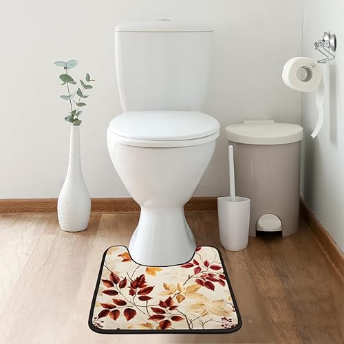 Miniatura 6 de Pardick Juego de 2 tapetes de baño, hojas de arce abstractas en forma de U, tapete de baño con tapete de baño, tapete de hojas místicas para baño