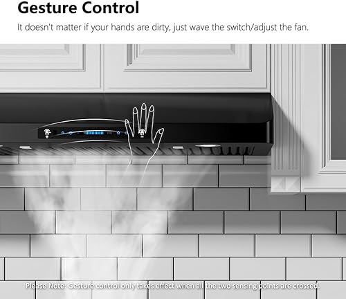 Miniatura 3 de IKTCH Campana extractora negra de 30 pulgadas, 900 CFM, campana de ventilación de cocina de acero inoxidable para debajo del gabinete con detección