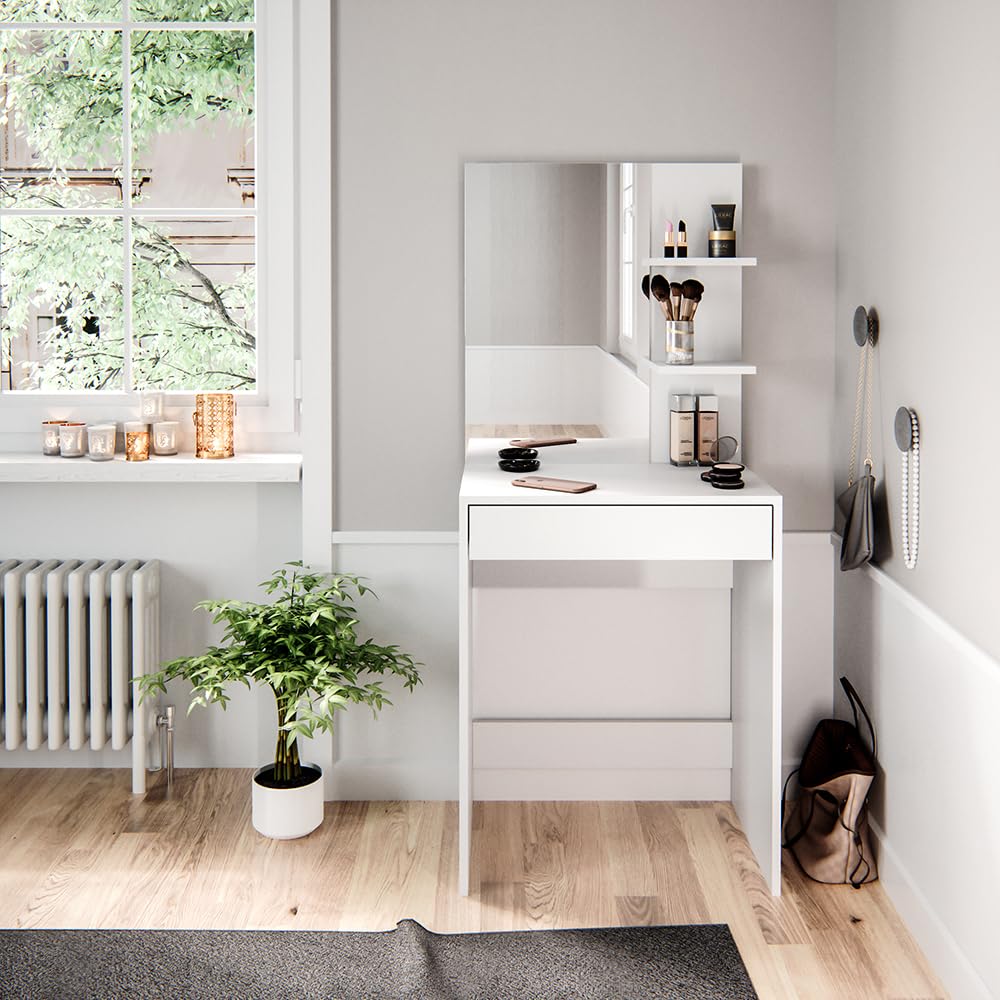 Vicco Tavolo da toeletta Isabelle, Bianco, 60 cm, Salvaspazio e funzionale allo stesso tempo