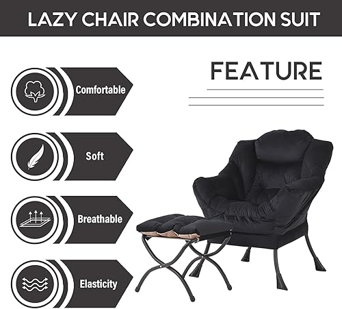 Miniatura 16 de Lita Silla relajada con otomana, tapizado ornamental, moderno de ocio, contemporáneo para lectura con reposabrazos, un bolsillo lateral para sala de