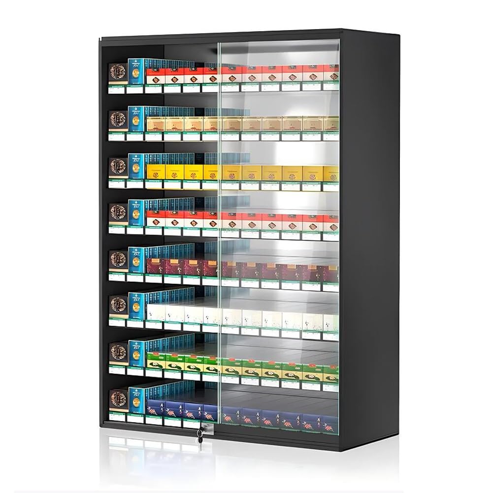 Armoire à cigarettes en alliage d'aluminium et verre trempé