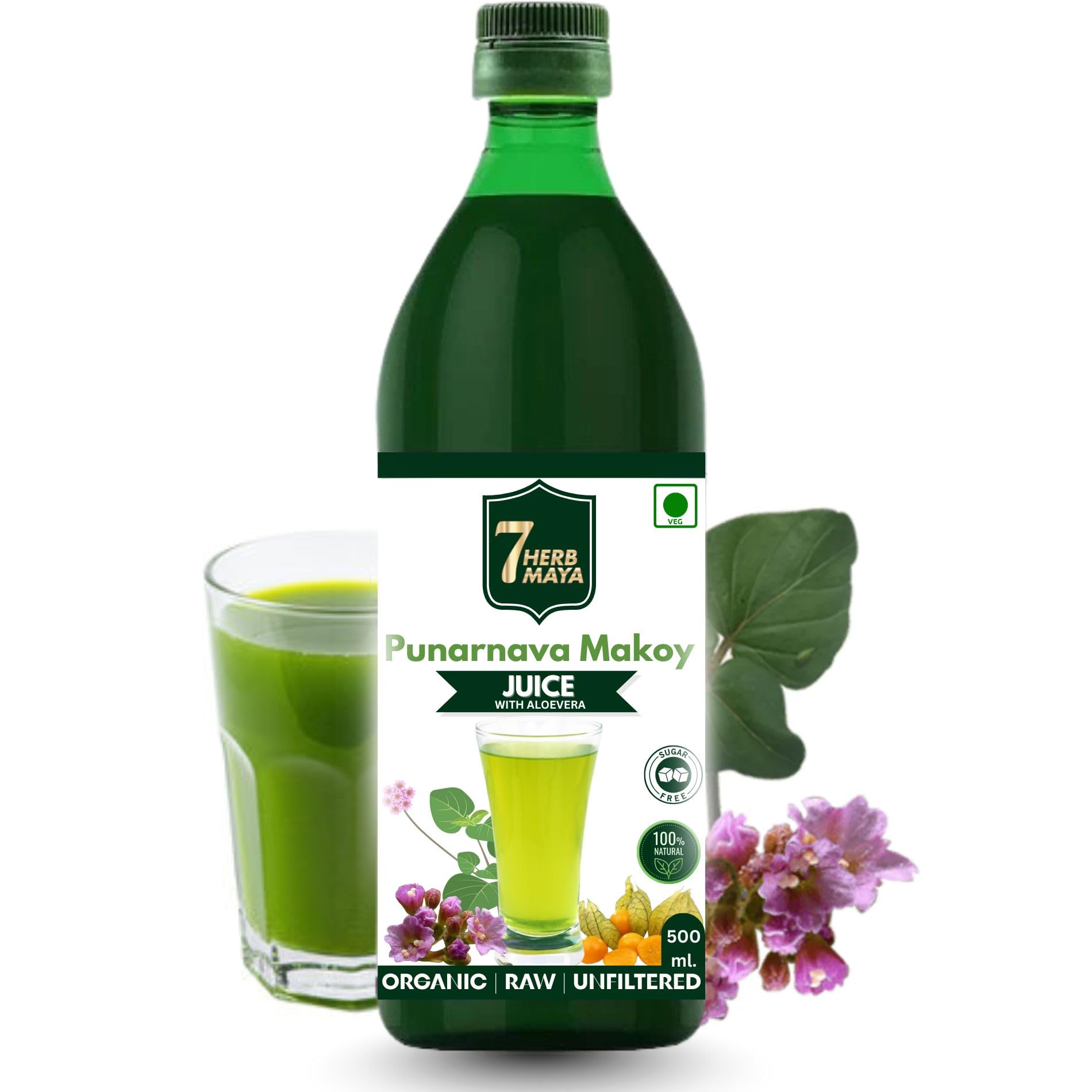 7Herbmaya Punarnava Makoy Juice | Ayurvedic Herbal Drink for Natural Hydration & Recovery Support | Sugar-Free & Plant-Based Wellness Beverage (500 Ml)