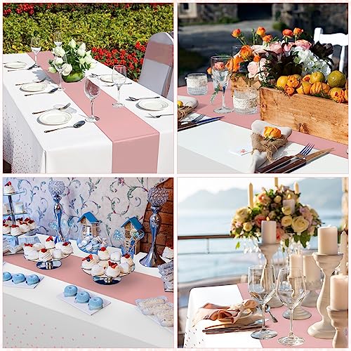 12 Pack Rose Gold Tablecloth and Table Runner Set Party Decorations, White and Rose Gold Plastic Disposable Tablecloth and Satin Table Runner for Wedding Birthday Bridal Graduation Anniversary Party by Zachely - Used condition - Image 6