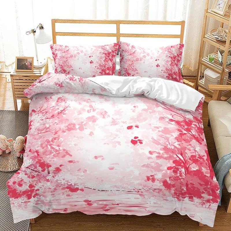 Housse de couette 90x190 microfibre 110g/㎡ impression peinture à l'huile rose haute densité