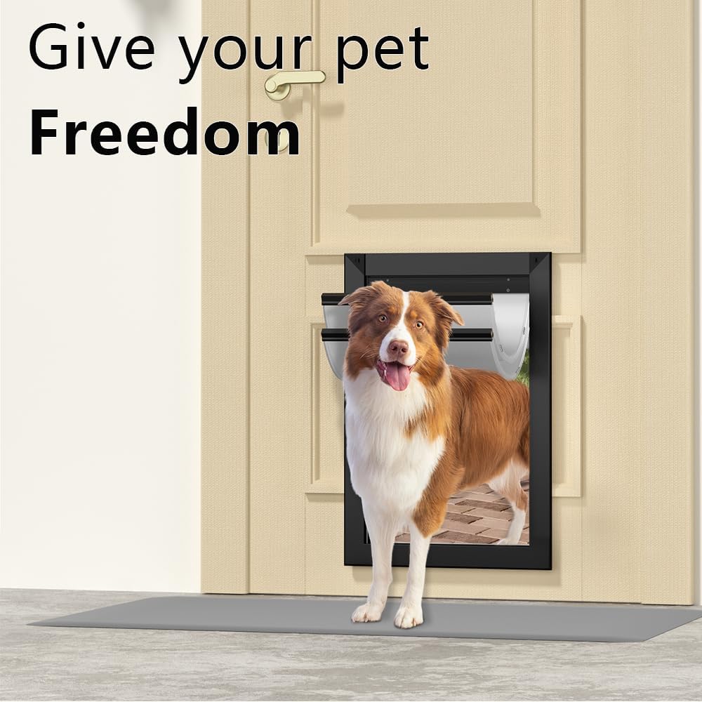 [MAVRICPOWER] Aluminum Large Dog Door for Door, Doggie Door with Two Sliding Panels for Extreme Weather, Doggy Door for Large Dogs up to 80lbs