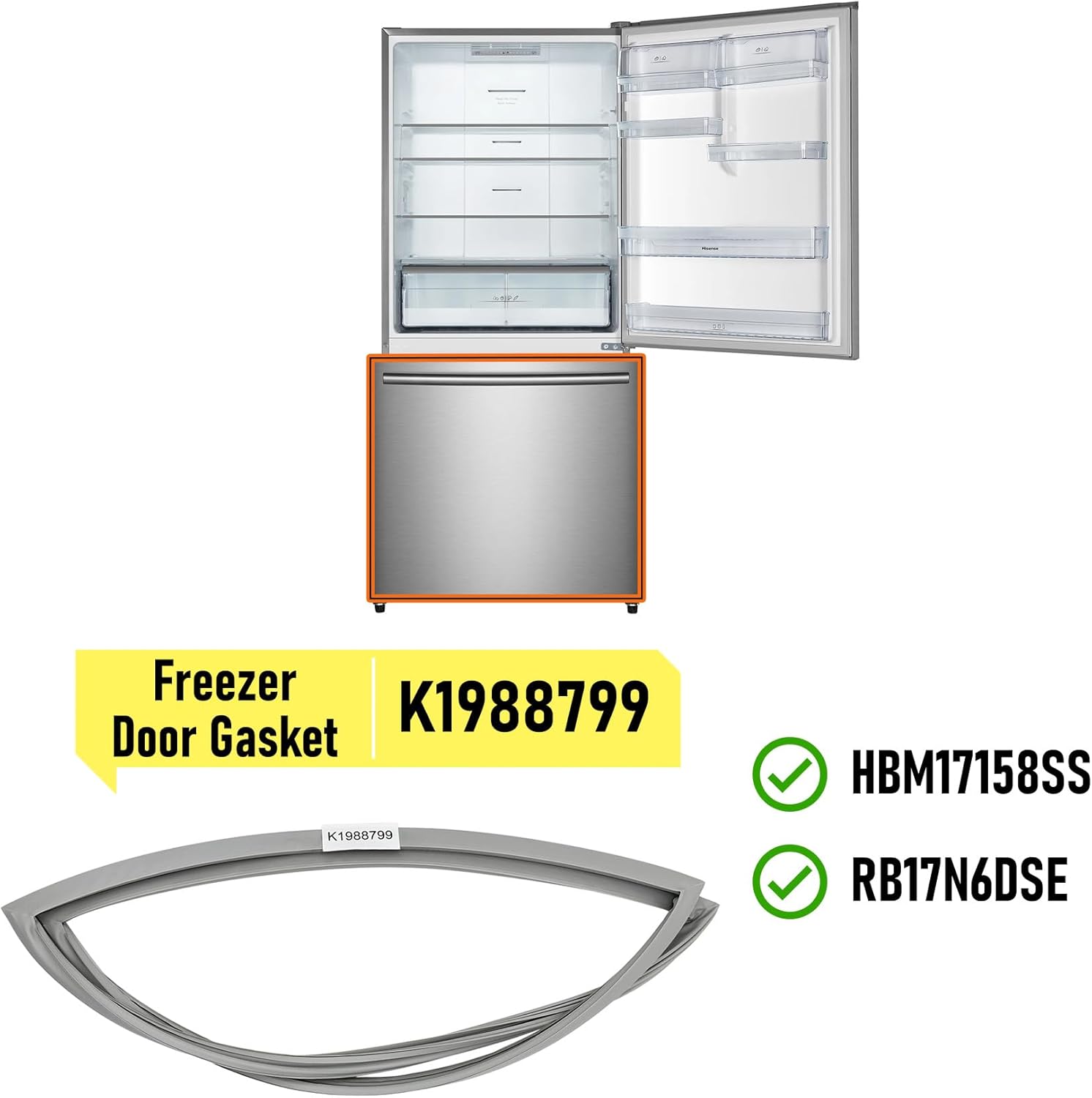 K1988799 Refrigerator Freezer Door Gasket Seal for Hisense HBM17158SS RB17N6DSE
