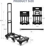 Chariot à main pliant KEDSUM 550 LBS avec 6 roues (2 avec frein), chariot dolly pliable avec roues, chariot en acier renforcé épaissi pour un déménagement facile, sans assemblage, avec 1 sangle de maintien
