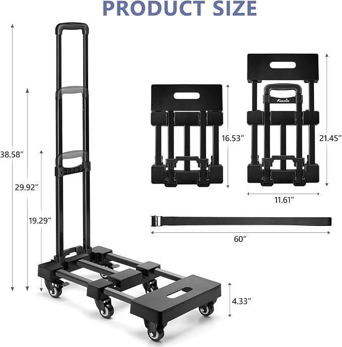 Carretilla plegable KEDSUM 550 lbs con 6 ruedas y freno miniatura 2