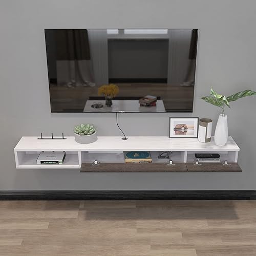 Miniatura 10 de Pmnianhua Estante flotante para TV, 55 pulgadas, soporte flotante para TV montado en la pared, consola multimedia, consola de TV de pared, estante