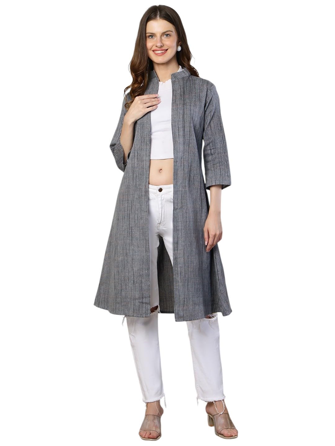 Grey Printed Women's Cotton Plus Size Shrugs-image-17