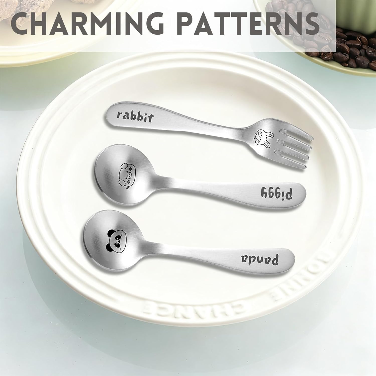 Stainless Steel Dessert Spoon and Fork Set - 2pcs Mini Utensils for Espresso, Ice Cream, Dessert, and More Available in Dinosaurs, Pandas, Rabbits, Cats, and Pigs (Pandas) image 4