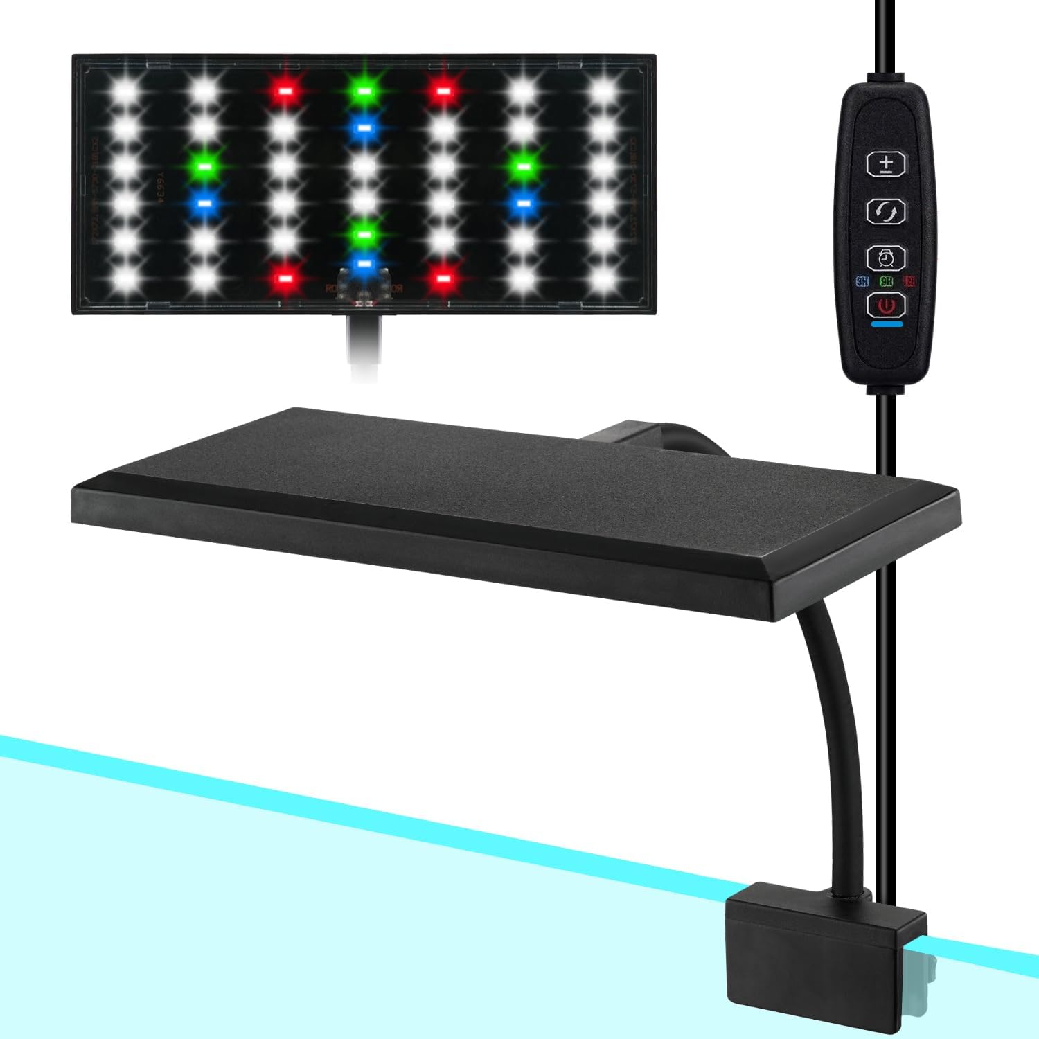 DOMICA Clip On Aquarium Light with Timer for 3 to 8 Gal Fish Tank (Dimmable Full Spectrum LED) USB Moving Lamp for Open Terrarium (Adapter NOT Included), Black, DM-USBLIGHT+T02