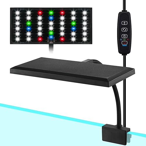 Miniatura 7 de DOMICA Luz de acuario con clip para tanque de peces de 1 a 3 galones (LED regulable blanco+azul+rojo) lámpara móvil USB para terrario abierto