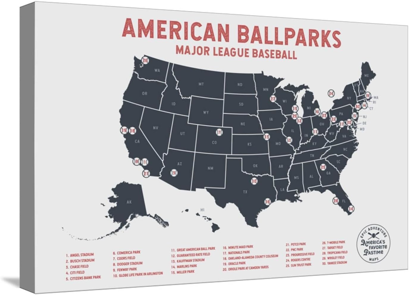 ART.COM Wall Art Print Baseball Stadium Bucket List Map in Beige by Ren Lane, 24" x 16"