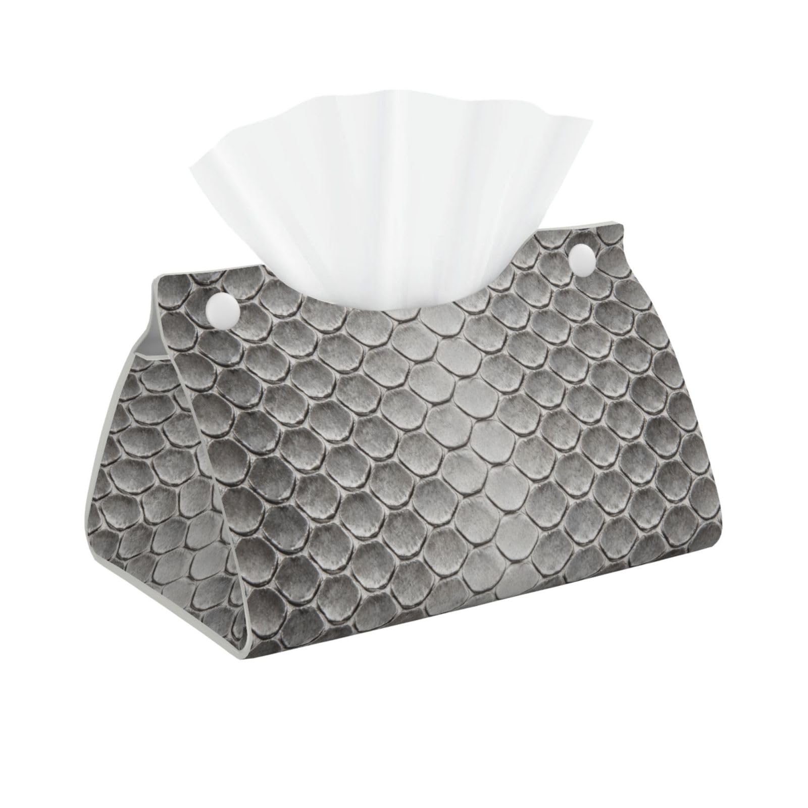 Gray Snakeskin Scale Long Leather Tissue Box Cover-Waterproof PU Leather Tissue Holder for Bathroom, Decorative Rectangular Tissue Case