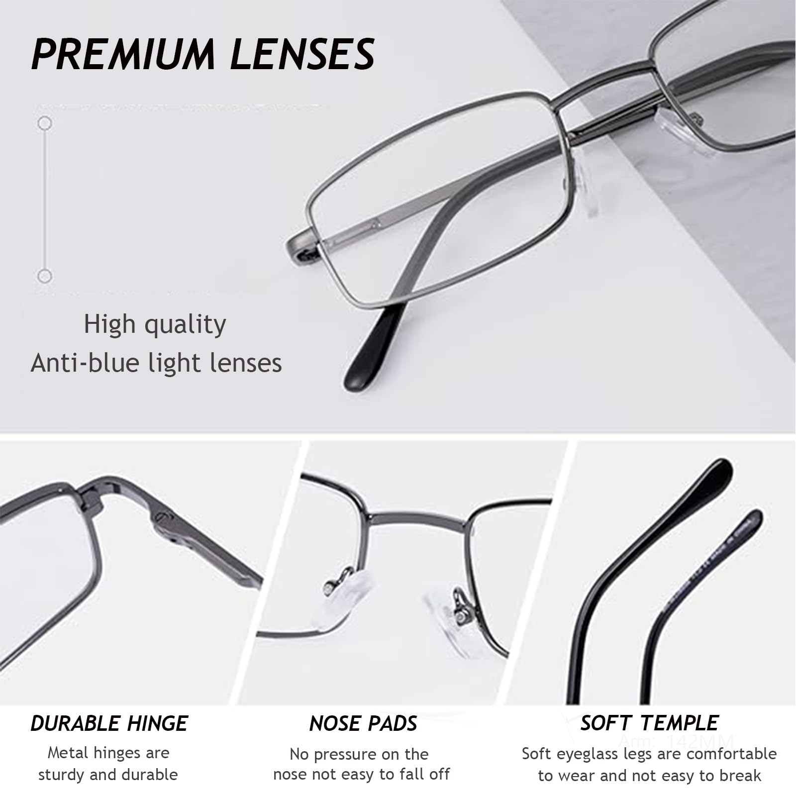 Hubeye 5 Pares Gafas de lectura de Metal para Mujeres y Hombres Ultraligeras Bisagras de resorte Anteojos de lectura Gafas anti luz azul 2.00