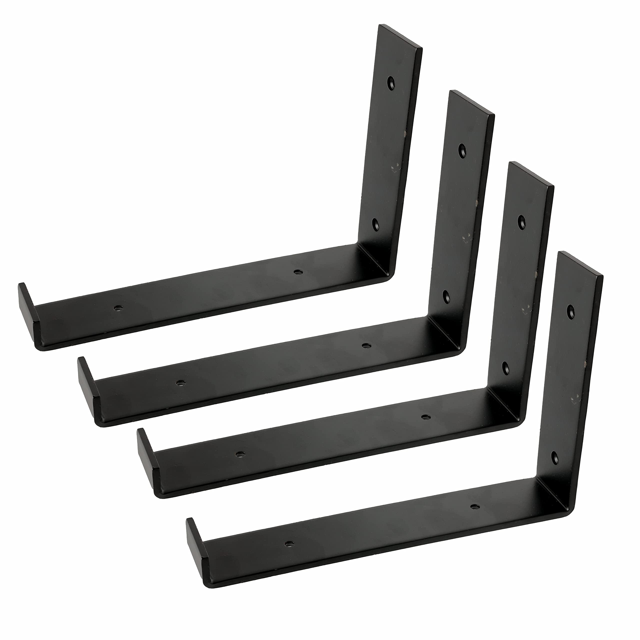 SUL Heavy Duty Floating Mild Steel Shelf Brackets with Lip, Black Metal Wall Shelve Brackets Shelf Hardware with Screw for DIY Open Shelving (140x205mm) Black (Shelf Bracket 4pk)