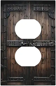 Decorative Outlet Covers Retro Brown Wood Barn Door Vintage Farmhouse 1 Gang Duplex Light Switch Cover Plate Wall Plates for Electrical Outlets Switchplate Faceplate