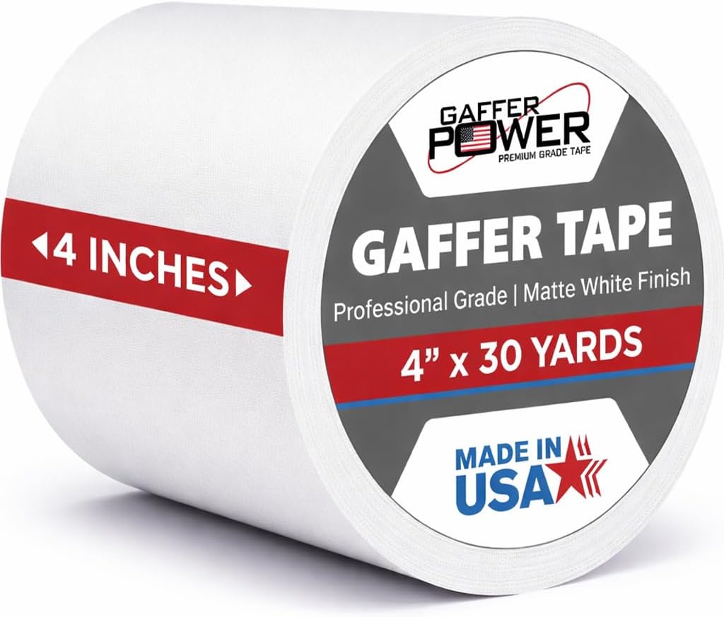 Gaffer Power White Gaffer Tape 4” x 30 Yards – No Residue, High Visibility, Made in USA, Matte Non-Reflective Cloth Tape for Labeling, Floor Marking, Stage & Cable Management