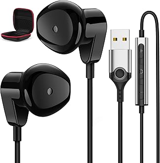 APETOO USB Headset with Microphone for PC/Laptop, 7.5FT USB Type-A Wired Earbuds in-Ear Headphones - Volume Control, Mute Audio, Lightweight, Compatible with Lenovo Acer HP Dell Laptop Desktop, Black