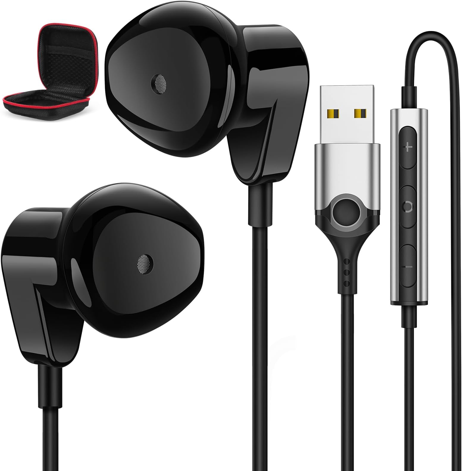 APETOO USB Headset with Microphone for PC/Laptop, 7.5FT USB Type-A Wired Earbuds in-Ear Headphones - Volume Control, Mute Audio, Lightweight, Compatible with Lenovo Acer HP Dell Laptop Desktop, Black
