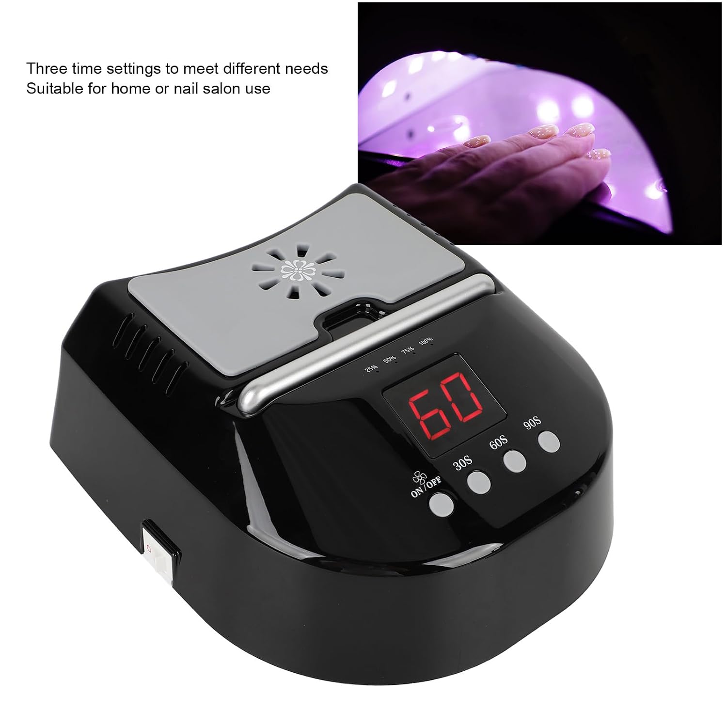 Nail Dryer, Professional Nail Drying Lamp with 3 Timers, Fast Curing LED Nail Light Nail Curing Lamp with 24Pcs Lamp Chips and Portable Handle for Home Nail Salon (Black) (US
