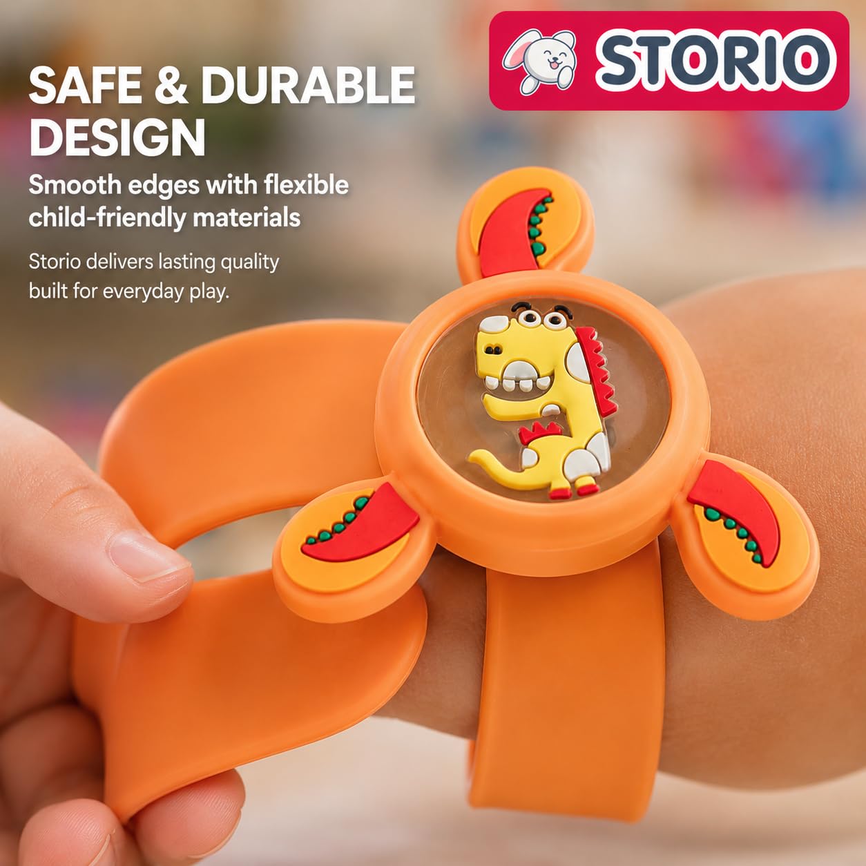 Storio Pack of 1 Rakhi for Brother Kids Wrist Band for Boys and Girls Spinning Slap Band Cute Cartoon Bracelet Wrist Band with LED Light Up, Great Birthday Return Gift Toys for Kids Boys Girls