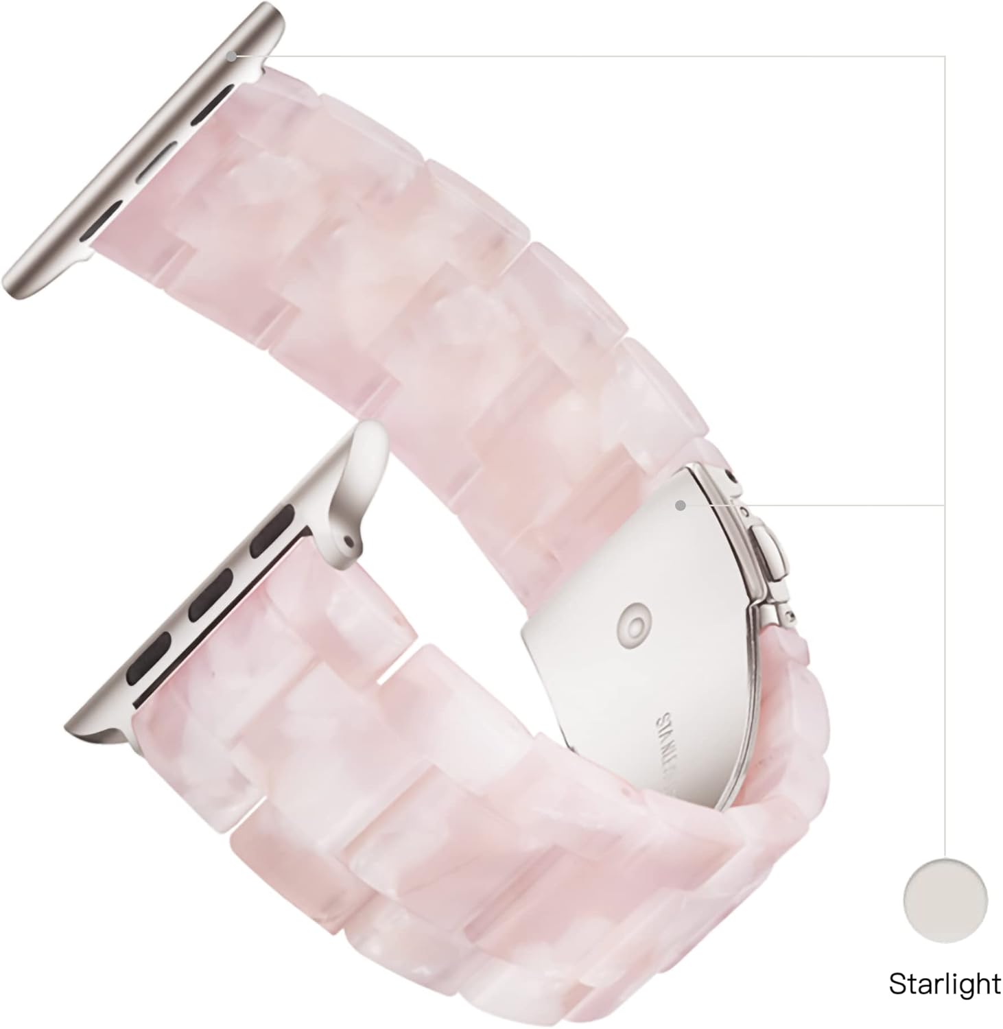 LS Apple Watch Band -Resin iWatch Bands Compatible with Apple Watch Ultra 49mm Starlight Series 10 Series 9 Series 8 Series 7 Series SE Series 6 5 4 3 2 1 for Women and Men 49mm/46mm/45mm/44mm/42mm