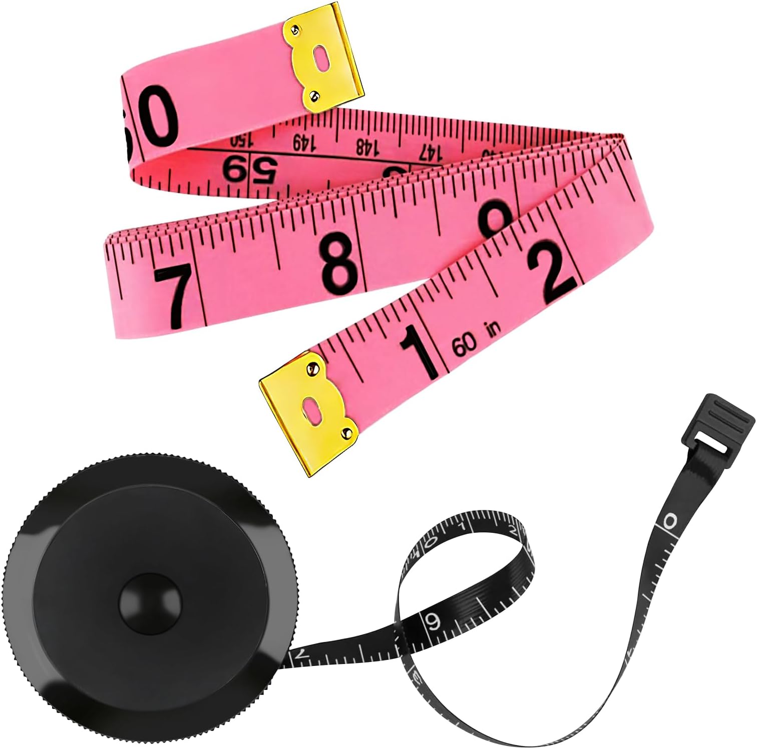 2 Pack Soft Tape Measure Retractable Measuring for Body Fabric Sewing Tailor Cloth Knitting Craft Weight Loss Measurements 60-Inch Soft Pink & Retractable Black Dual Sided Tape Measure Body Measuring