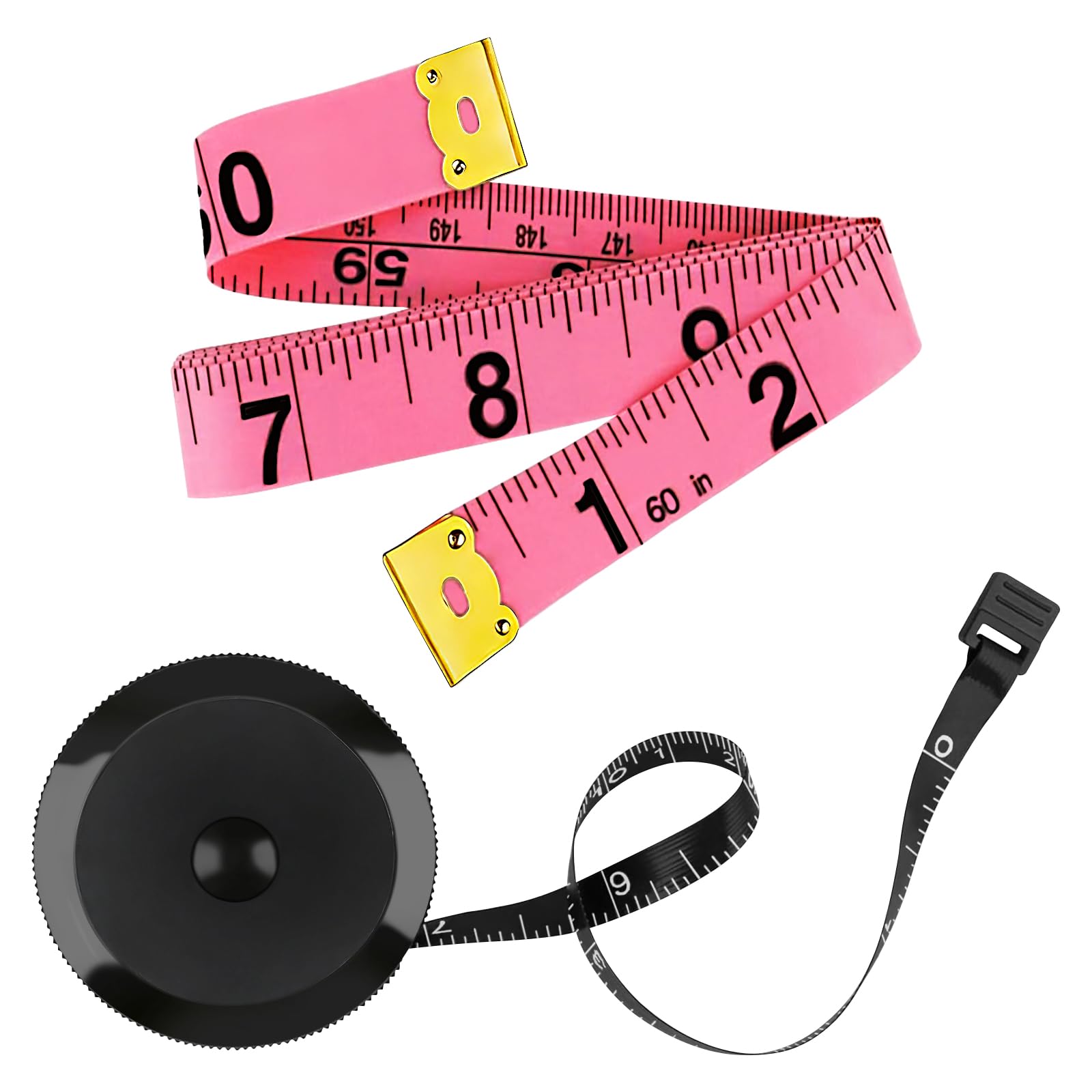 2 Pack Soft Tape Measure Retractable Measuring for Body Fabric Sewing Tailor Cloth Knitting Craft Weight Loss Measurements 60-Inch Soft Pink & Retractable Black Dual Sided Tape Measure Body Measuring