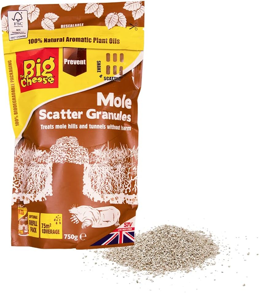 The Big Cheese Mole Scatter Granules - 750g, Natural/ Biodegradable Effective Mole Deterrent Harmless to Animals and the Environment Treat Gardens up to 75sq m. Ready-To-Use