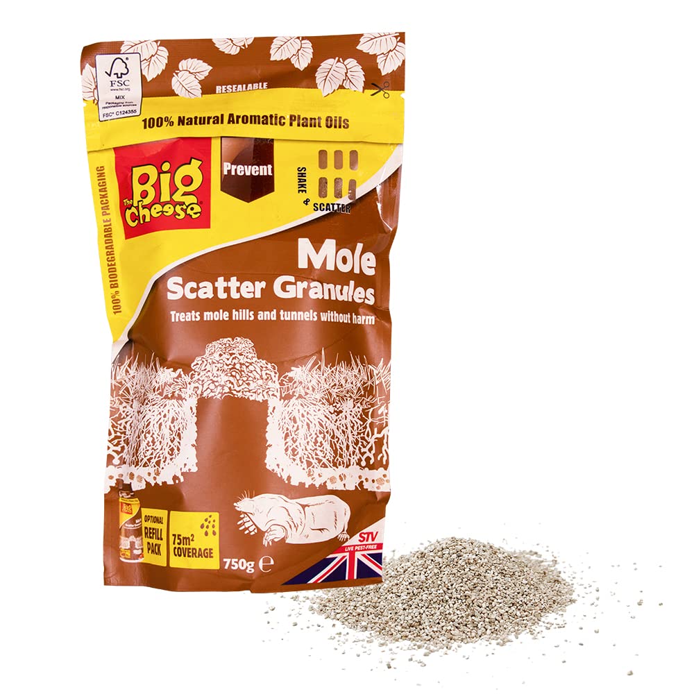 The Big CheeseMole Scatter Granules - 750g, Natural/ Biodegradable Effective Mole Deterrent Harmless to Animals and the Environment Treat Gardens up to 75sq m. Ready-To-Use