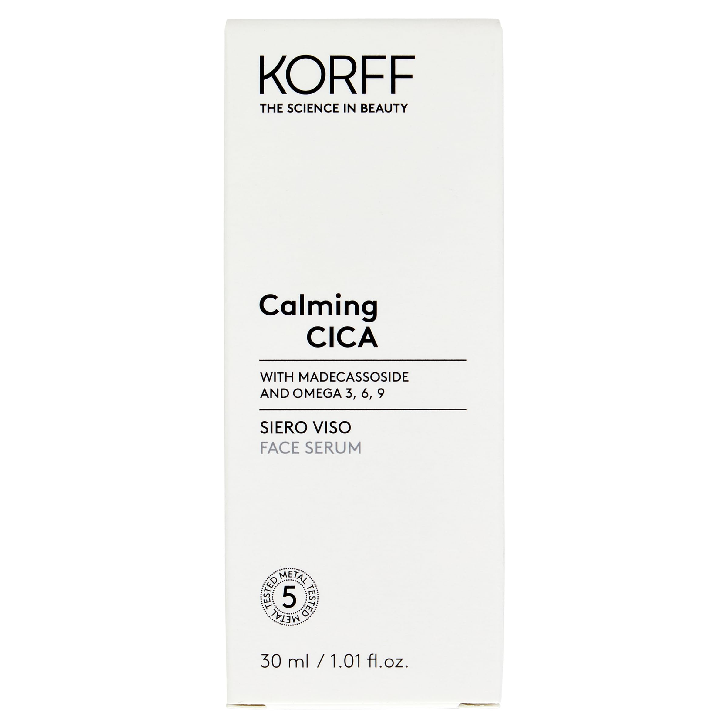 Korff Siero Calming Cica - Siero Viso Lenitivo e Idratante, Antirossore per Pelle Sensibile, con Vitamine e Biotici, 30ml