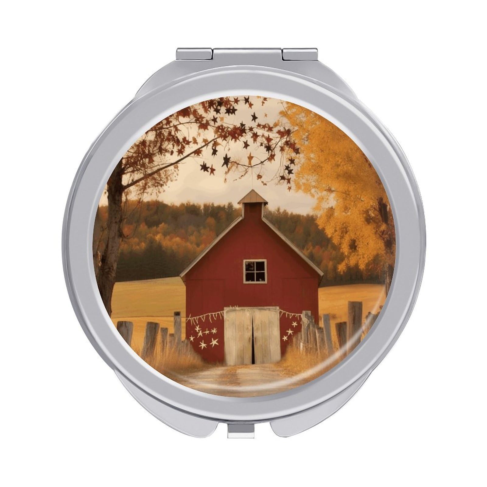 JTREHY Fall Country Barn Makeup Mirror Portable Folding Mirror Compact Travel Mirrors 2-Sided Round Pocket Mirrors Cute Handheld Beauty Mirror for Handbag Purse for Women Gift