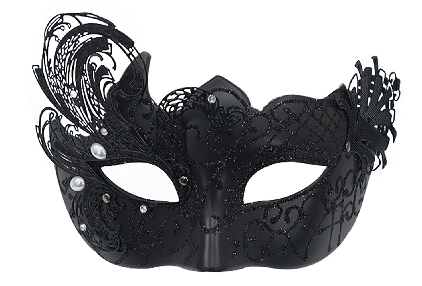 AZYOUNG 2025 Women's Masquerade Half Face Mask Retro Painted Swan Iron Mask (black)