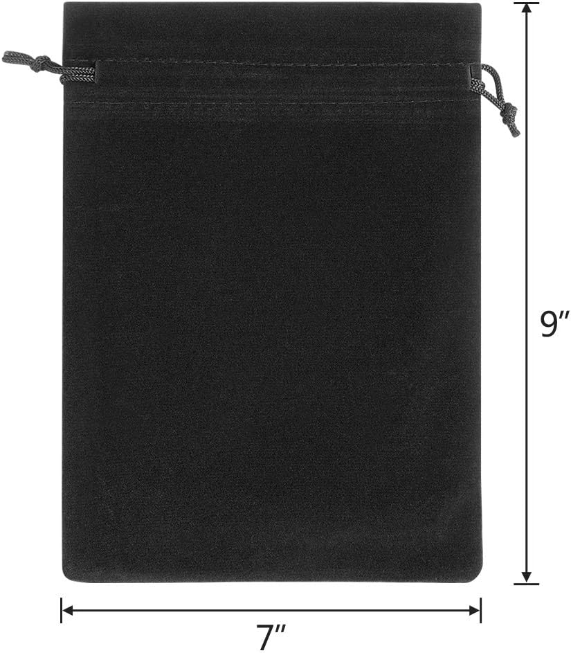 Lucky Monet 25/50/100PCS Velvet Drawstring Bags Jewelry Pouches for Christmas Birthday Party Wedding Favors Gift Candy Headphones Art and DIY Craft (100Pcs, Black, 7" x 9")