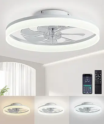 Ceiling Fans with Lights and Remote, 20" Modern Low Profile Ceiling Fan with Light, Stepless Color Temperature Change and 6 Speeds, Flush Mount Ceiling Fans for Bedroom, Kids Room.(White)