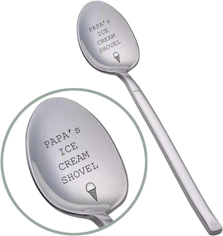 ZICOME Father's Day Gift Spoon, Engraved with PAPA'S ICE CREAM PLOW