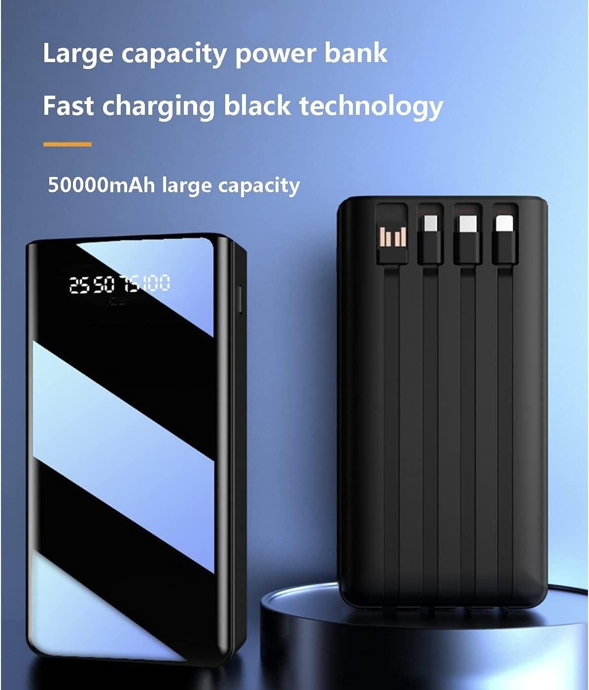 Banco De Energía Del Cargador Portátil 50000 Mah Paquete De Batería De Gran Capacidad Cables De Carga Incorporados Puede Cargar 7 Dispositivos Para Teléfonos Inteligentes, Tabletas, Consolas De Juegos