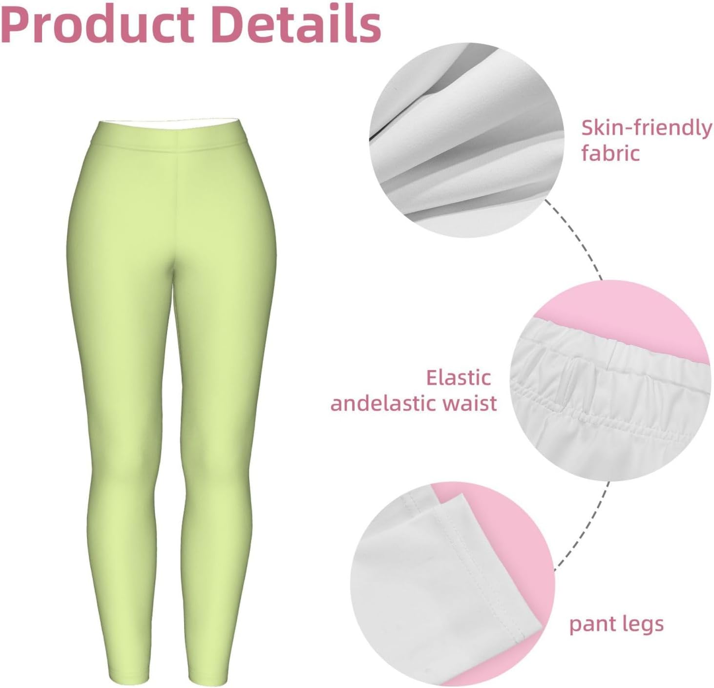 Light Olivine Stretch Leggings,Opaque Printed Elasticity Pants for Workout